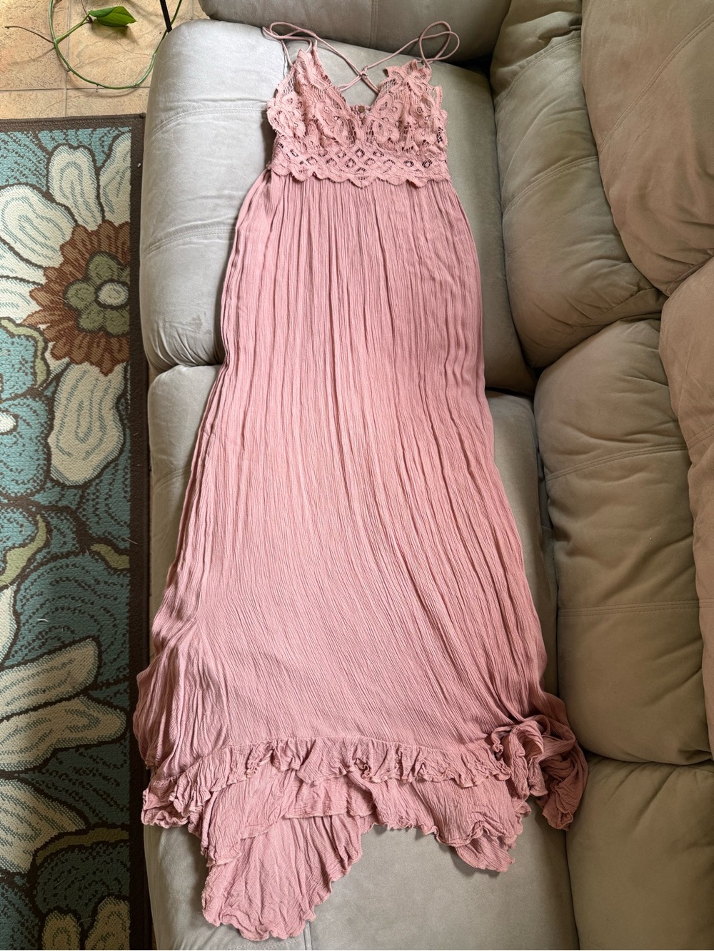 Free People Adella Maxi Slip Dress in Dusty Rose